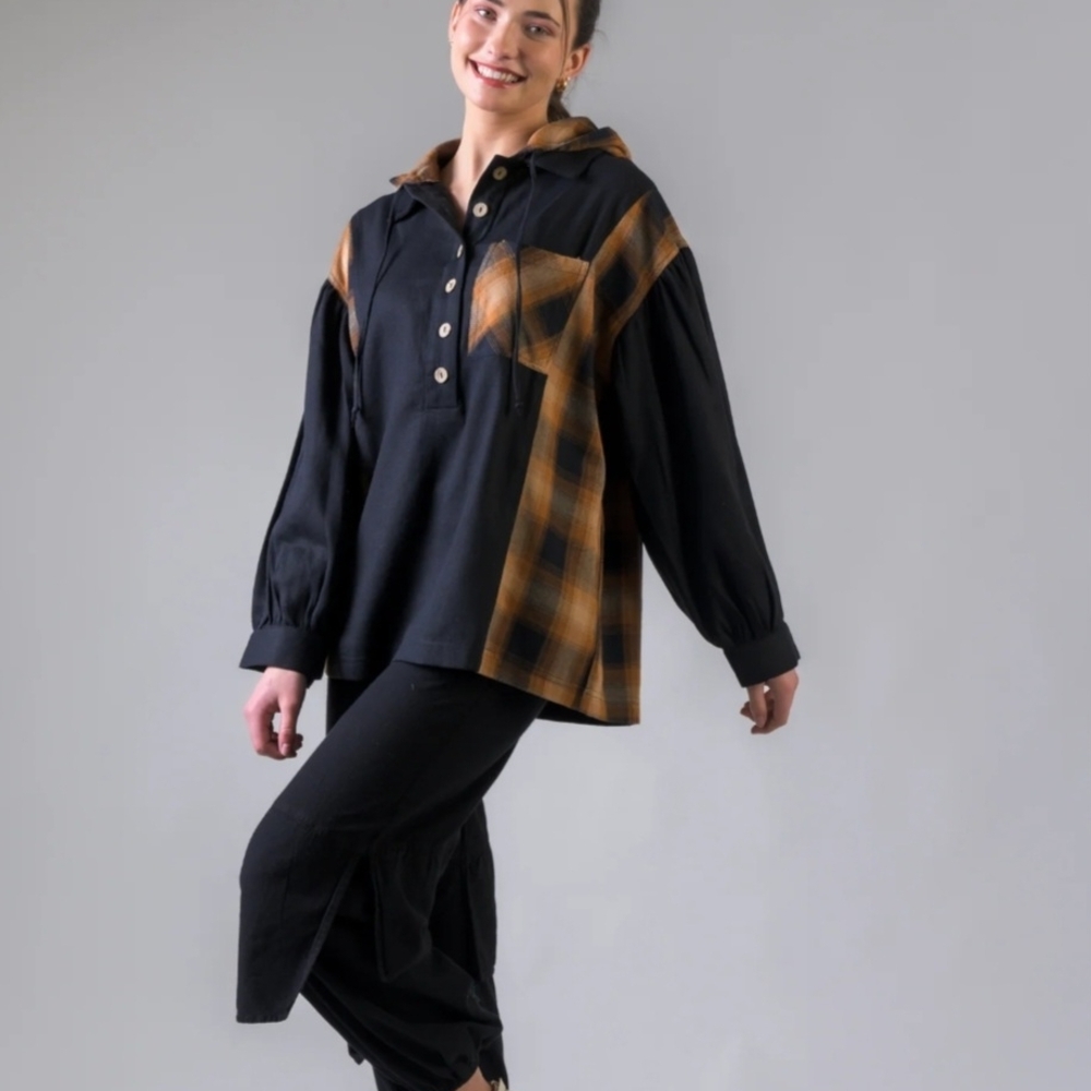Plaid Black and Brown Women's Hoodie